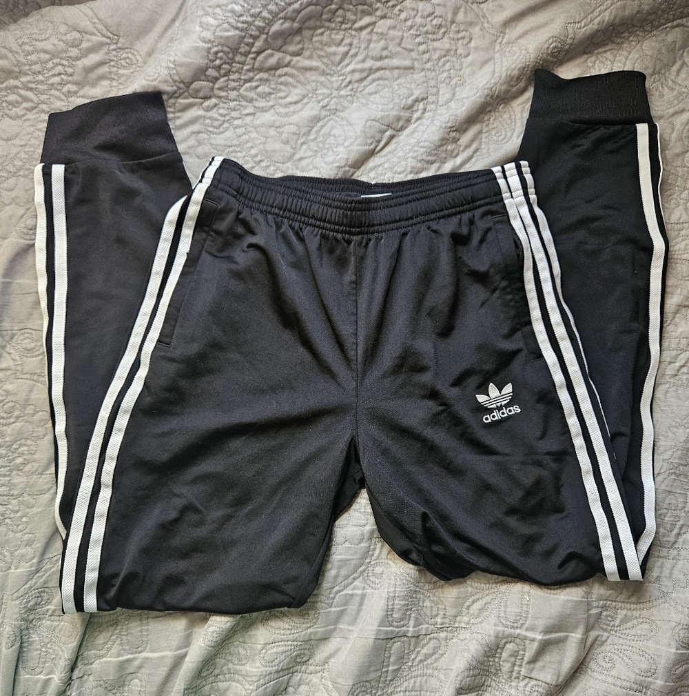 Adidas Kids Black Joggers with White Stripes